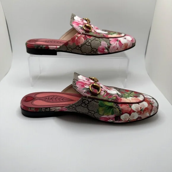 Gucci Princetown Mokassins Floral Mules GG Supreme Bloom Canvas Multicolor W 36 - Picture 8 of 16